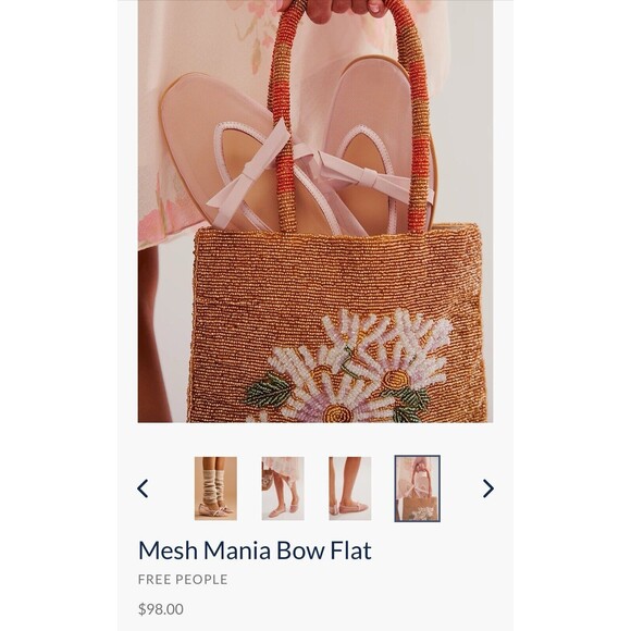 Free People Mesh Mania Bow Flat in Cloud Pink Size US9 Revolver New In Box - Picture 4 of 15
